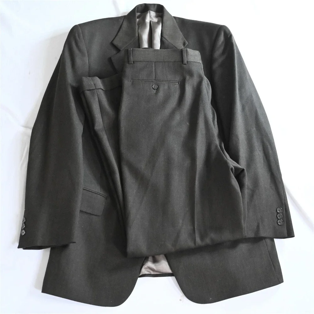 Vtg Tallia USA Made 42L 34x32 Brown 100%‎ Wool Mens Jacket Pants Suit